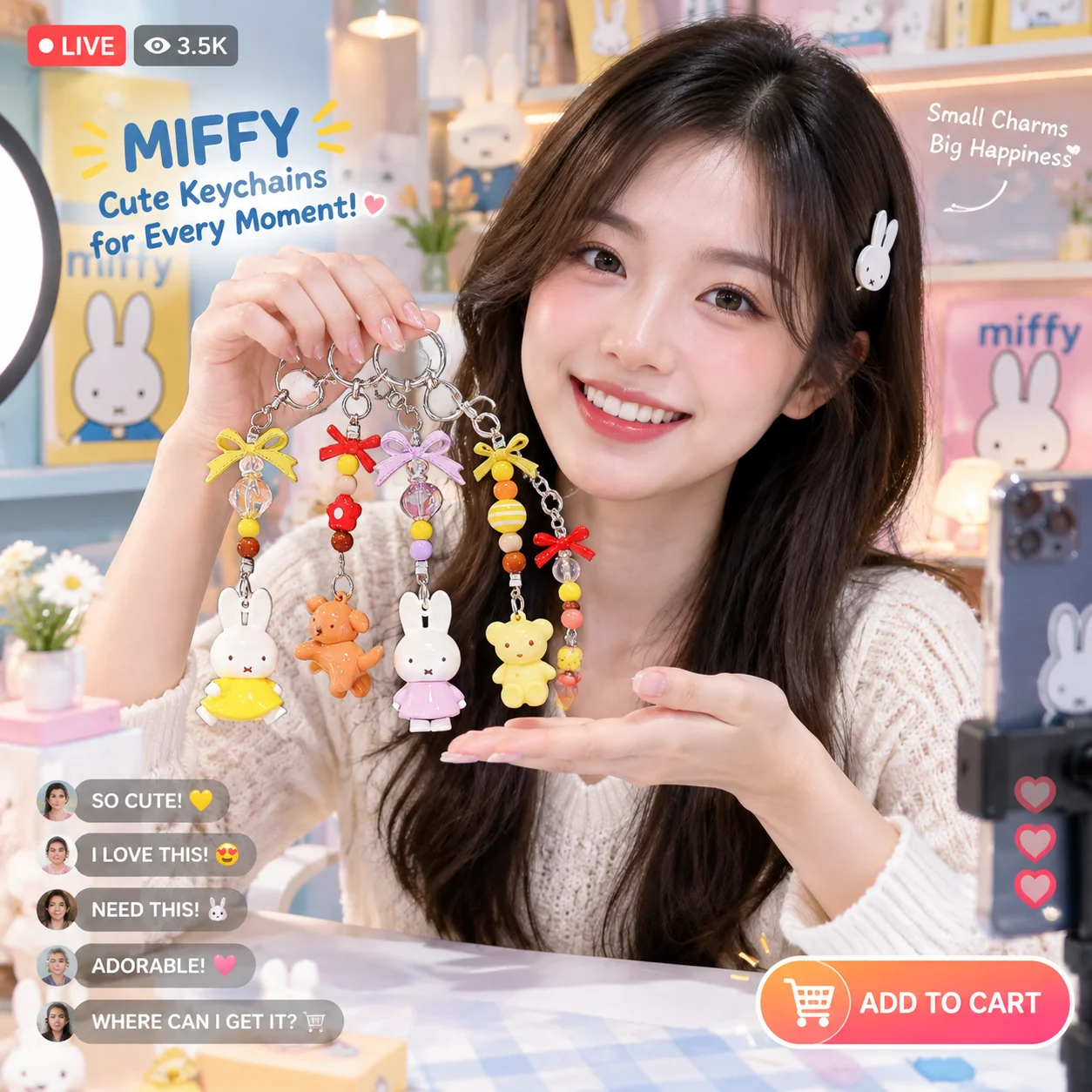 MIFFY Plush Keychain Bunny Pen - Fashion Backpack Women 评论和价格